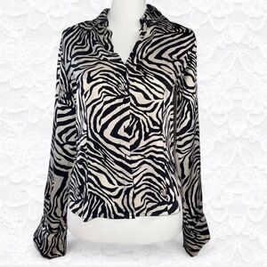 Y2K Zebra Print Silk Button Up Blouse